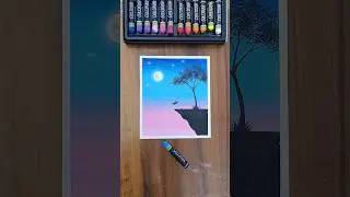 Сказочный силуэт в лунном свете | Девушка на качелях, масляная пастель #шорты