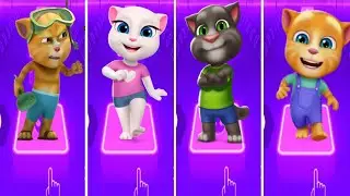Talking Tom and friends Tom vs Angela vs Ben vs Hunk in Tiles Hop Coffen banec