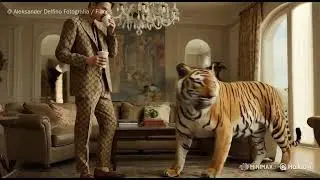 tiger walking and sitting in the house