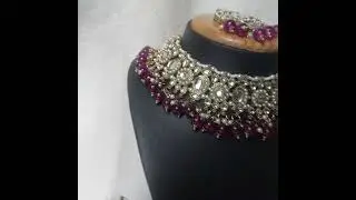 Traditional Kundan Mehendi Finish Choker Necklace Set in Dark Purple (Wine) Color JIA1714
