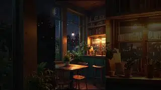 Warm night inside a vibrant cozy lo-fi library caf&eacute;  #loficafe  #coffee  #cafemusic #shorts #lofi