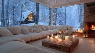 🔥🎶 Warm Fireplace Piano Music | White Lounge Winter Night 3 Hours | Stress Relief & Study Focus