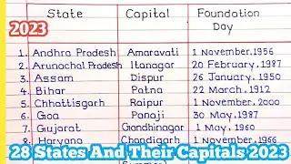 State And Capital + Foundation Day|| state name and their capital|| state and capital of India 2023