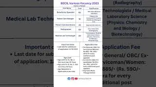 BECIL Recruitment 2023 Apply Online || Government job vacancy 2023 || #shorts #govtjobs