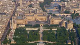 Aerial footage/ The Triumphal Way from Paris La D&eacute;fense up to Paris center / L' Axe Historique