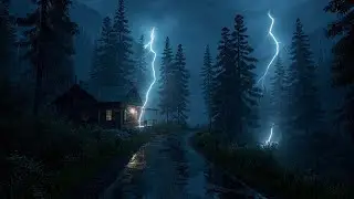 Alone in a Rainy Forest Hut 🌧️ Night Rain & Soft Thunder | Live Sleep Ambience