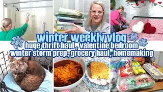 HUGE THRIFT HAUL, VALENTINES BEDROOM, WINTER STORM PREP, GROCERY HAUL, HOMEMAKING / WINTER VLOG 2026