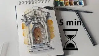 Aquarelle facile: dessin d&rsquo;architecture / croquis de voyage porte d&rsquo;immeuble &agrave; Rome, Italie