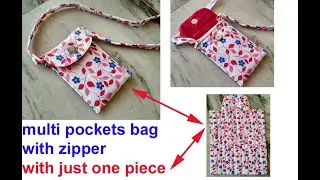 2 in 1 - Zipper sling bag - mobile bag - multi pockets handbag with one piece of cloth