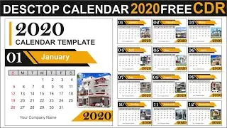 Desctop Calendar 2020 month by month CDR free download By: Hamza Graphics