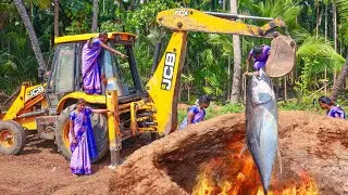 2 Roasted A Full 40Kg Tuna Fish | Can't Do Without An Excavator | Underground Cooking