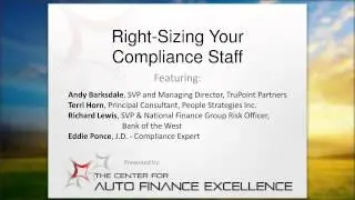 Right Sizing Your Compliance Staff  3. 26. 2014