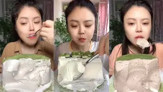 asmr mukbang - whole creamy matcha cake eating