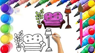 How To Draw cute Sofa Set Drawing, Painting & Coloring For Kids and Toddlers_ Child Art 🐋🌈🎨