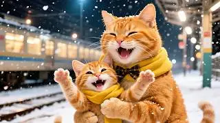 Snowy Night ❄️ Cat Mom & Kitten Worry for Dad ❤️ #cute #cat #funny #animals #viralvideo #kitten