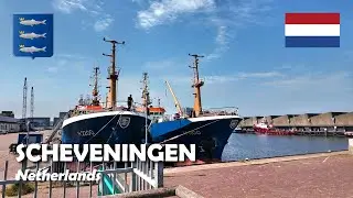 Scheveningen, Netherlands. A walk from the harbour to the boulevard. 4K