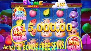 GROS GAIN GAGNANT 15.000&euro; aux ACHATS DE FREE SPINS sur le SLIME PARTY !!! !!! !!!