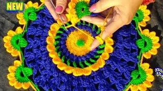 new design flower 🌻 thalposh in Hindi #crochet thalposh #woolen rumal design crosia design thalposh