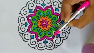 Reverse Mandala colouring/ASMR satisfying video with soft music/coloring for beginners #mandala