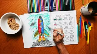 How to color a Space Rocket, Coloring Books for Adults and Teens,  BLAST OFF to Outer Space.