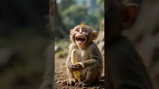 Ultra Realistic Monkey Eating Bananas and Smiling | Cute 😆Animal Shorts 🐒🍌