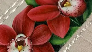 Orquídeas vermelhas - pintura em toalha parte 2(parte 1 está no insta)