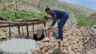 Nomadic life in the mountains: How to make traditional curd by a nomadic woman