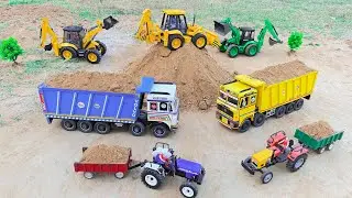 JCB 5CX fully loading sand Tata truck 2518 | HMT 5911 tractor | jcb cartoon gadi 