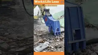 Hydraulic excavator attachment crushes concrete with precision for efficient demolition #demolition