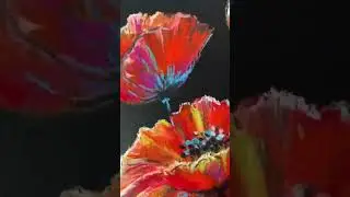Vibrant Poppies Award-Winning Hand Painted Art by Danguole Serstinskaja #oilpastel #floralart