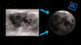CONVERT FLAT MOON IMAGE INTO A 3D SPHERICAL SHAPE  (1 MINUTE) - ADOBE PHOTOSHOP CC 2019