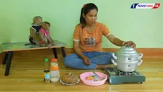 Master Chef Monkey Kako And Luna Cooking Steamed Pork With Carrot In Pumpkin