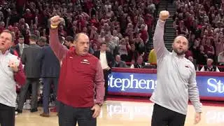 Chad Morris and the Arkansas football coaching staff introduced at Bud Walton Arena
