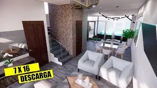 Casa de 7 X 16 con PISCINA y JARDÍN 4 HABITACIONES / House Plans 7 X 16 / Rumah 7 X 16