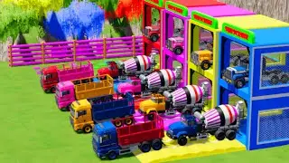 All Color Mixer Truck Transport Using Mack, Police Car, Mercedes,MAN, Peterbilt, Kenworth - FS22 #23