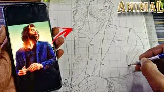 Animal Movie Ranvir Kapoor drawing outline, Ranvir Kapoor drawing tutorial, Animal Movie Drawing