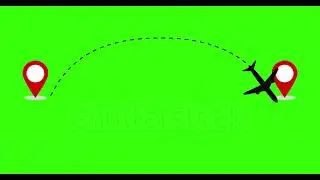 greenscreen flight route with start and destination point and dash line trace chroma key