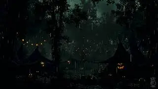 Sleep with Rain in a Dark Halloween Town | Spooky Jack-O'-Lanterns | 12 Hours | No Ads