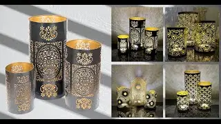 Ramadan Hurricane Candle Holders &ndash; Set of 3 | Golden Metal Lantern Decor for Home & Events