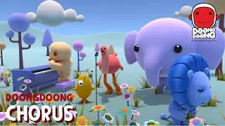 Doong Doong plays the piano and his friends are singing one verse at a time.