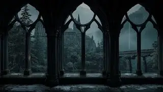 Medieval Castle Window 4K - Rainy View with Cozy Thunderstorm Sounds & Reading Ambience