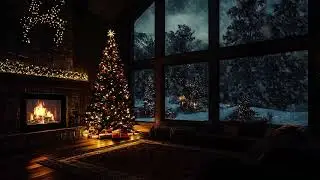 Winter Cabin Night Ambience ❄️ | Cozy Fire Sounds and Cold Winds for Calm Mind and Rest