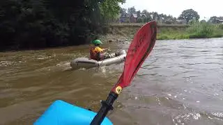 Mile End Mill, Llangollen. The 3 drop run in Packrafts with a water level of 0.8m