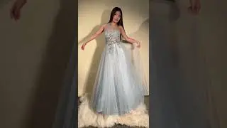 One shoulder Sage green dress A1259 with sequin floral appliques #GreenDresses #SoftGirlStyle