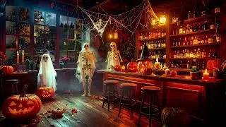 Halloween Jazz Club Ambience 🎃 Spooky and Cozy Background Music with Relaxing Rain Sound ☔
