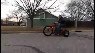 Big wheel mini bike trike first ride