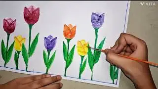 Beautiful Tulip Flowers 🌷 | Freehand Drawing & Coloring for Kids | Spring Season Art