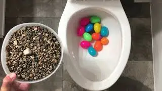 Will it Flush? - Rainbow Surprise Eggs and Rocks