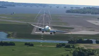 Very Low Flyover! Qantas Boeing 777-200 Dramatic Landing at Ronald Reagan Airport