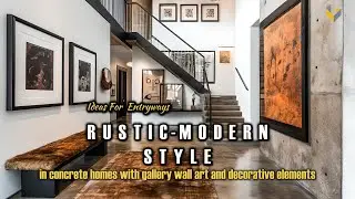 Ideas for Rustic-Modern Entryways in Concrete Homes with Gallery Wall Art and Decorative Elements